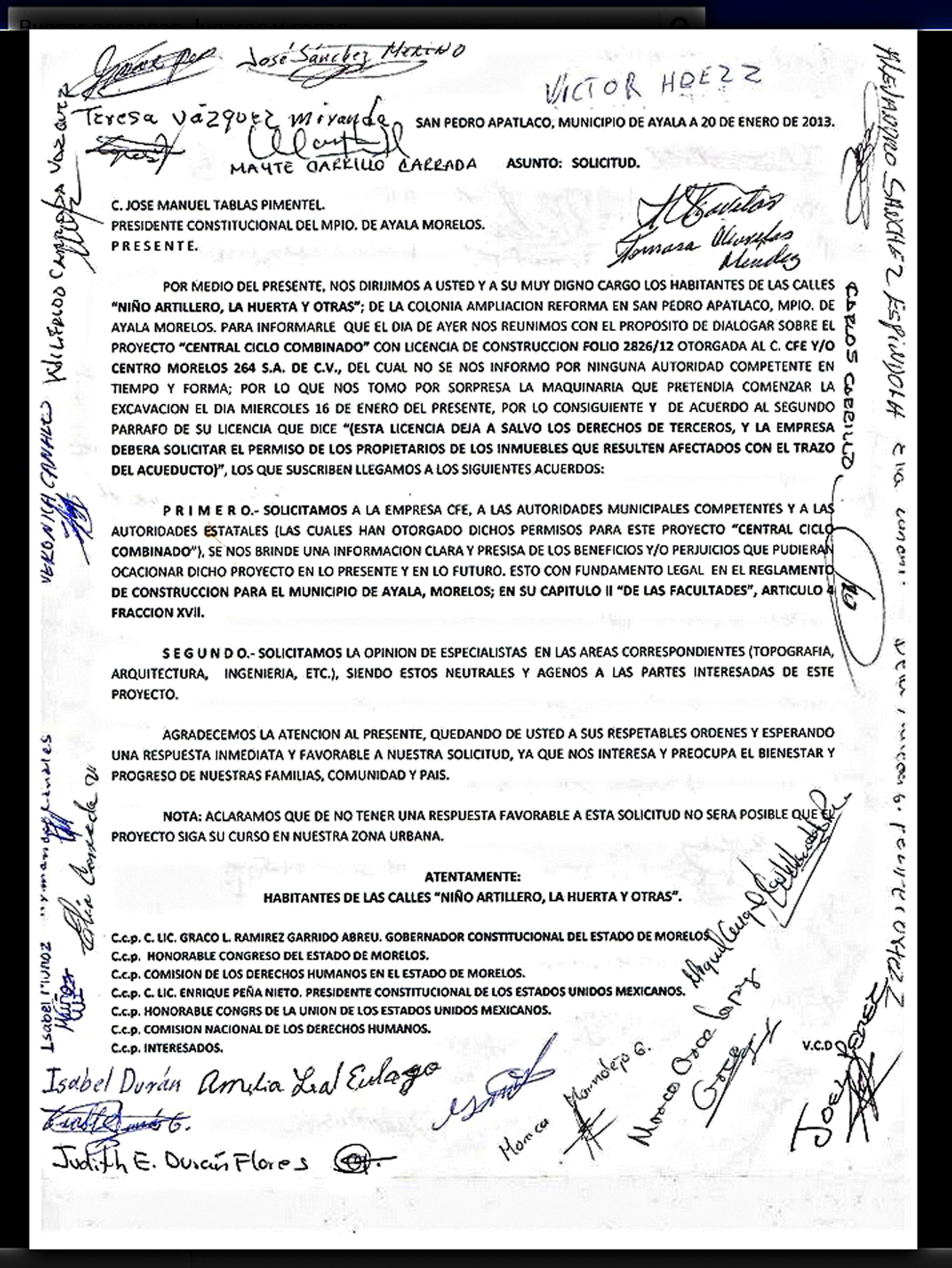 Pedimento de habitantes de Ayala