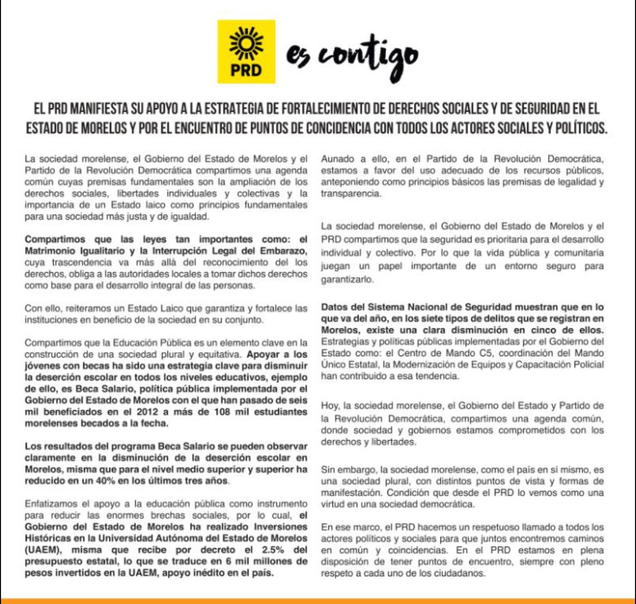 Respalda PRD nacional las estrategias impulsadas por el gobierno de Morelos