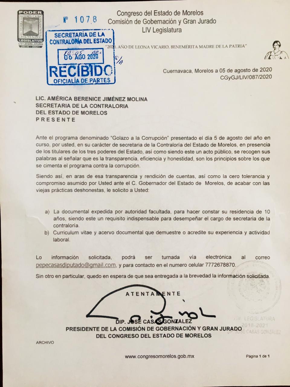 Solicita diputado José Casas que secretaria de la Contraloría del gobierno  estatal acredite su residencia en Morelos – Conurbados